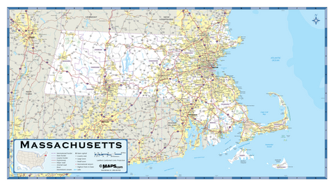 Massachusetts Highway Wall Map