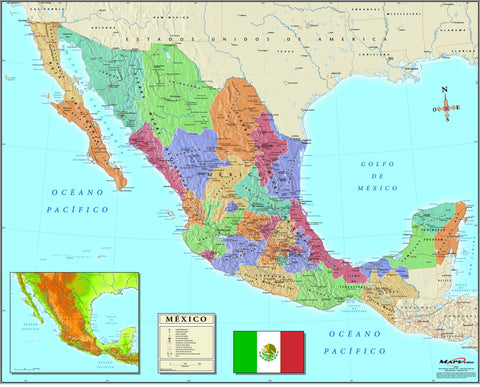 Deluxe Mexico Wall Map in Spanish