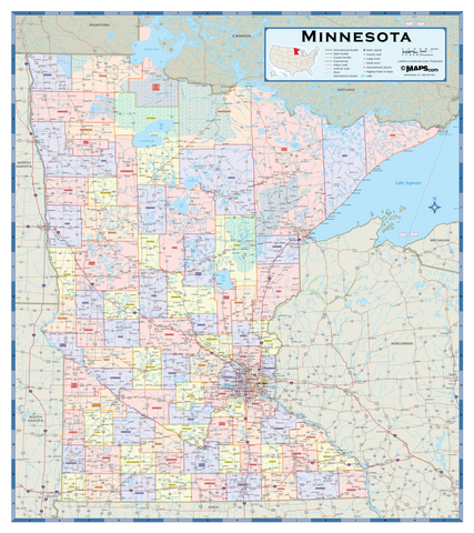 Minnesota Counties Wall Map