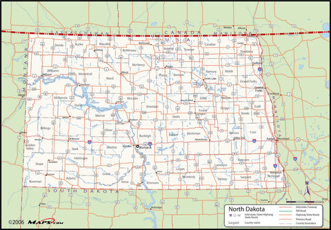 North Dakota County Wall Map