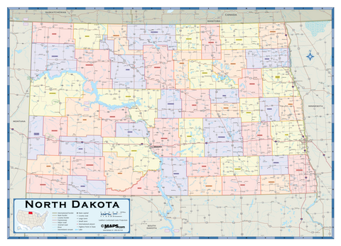 North Dakota Counties Wall Map