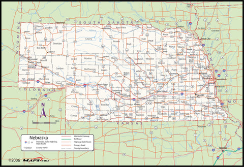 Nebraska County Wall Map