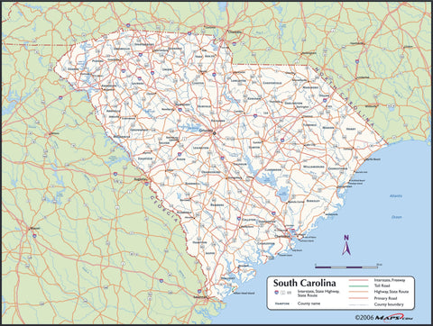 South Carolina County Wall Map