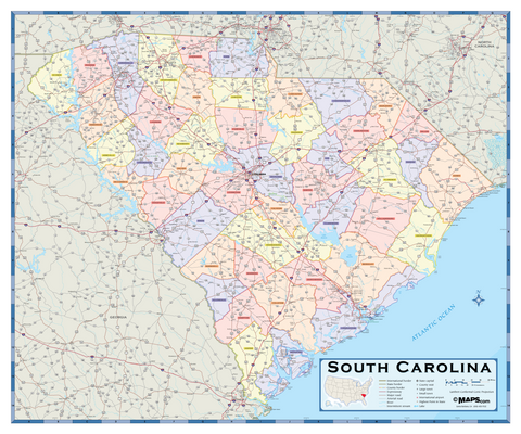 South Carolina Counties Wall Map