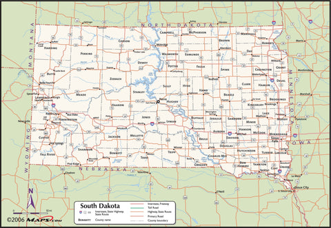 South Dakota County Wall Map