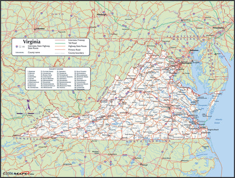 Virginia County Wall Map