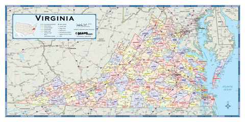 Virginia Counties Wall Map