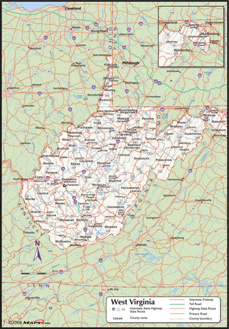 West Virginia County Wall Map