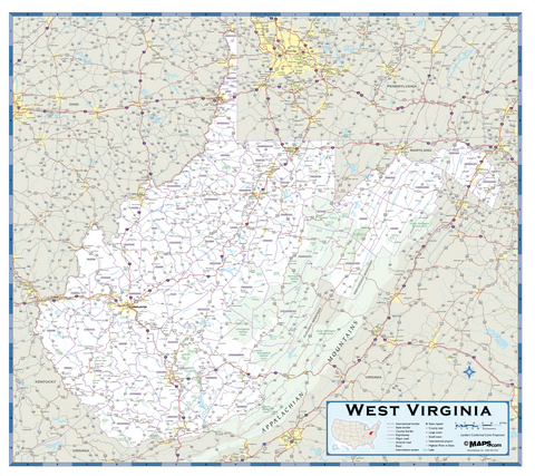 West Virginia Highway Wall Map