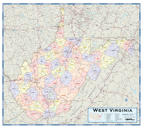 West Virginia Counties Wall Map