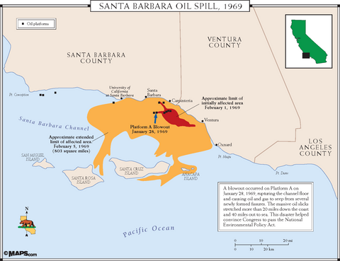 1969 Map of Santa Barbara Oil Spill