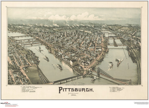 Pittsburgh Antique Wall Map