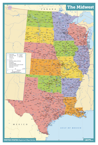 Midwest USA Wall Map