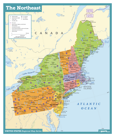 Northeast States USA Wall Map