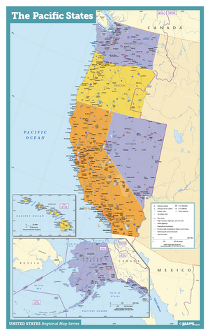 Pacific States USA Wall Map