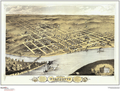 Wyandotte County Antique Wall Map